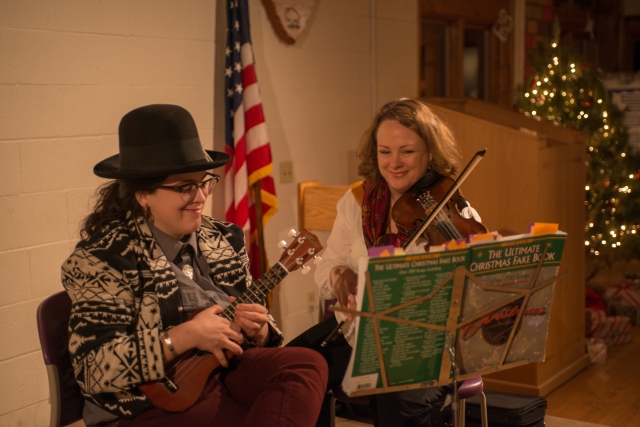 Amy and Maureen entertain guests with their lovely music.  Credit: Tim Fenner