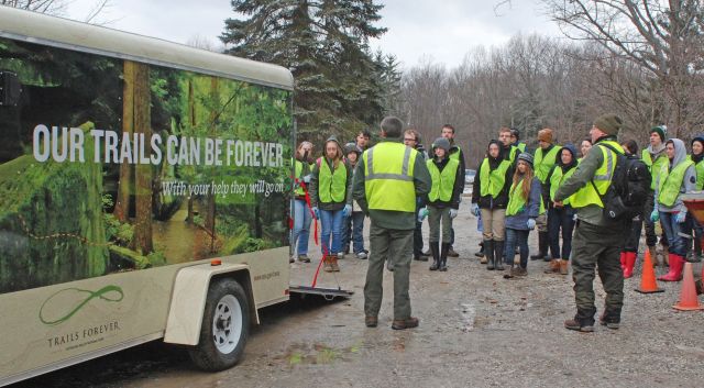 Students are briefed on safety and objectives for the pine forest cleanup at the CVEEC. Photo credit: Denny Reiser